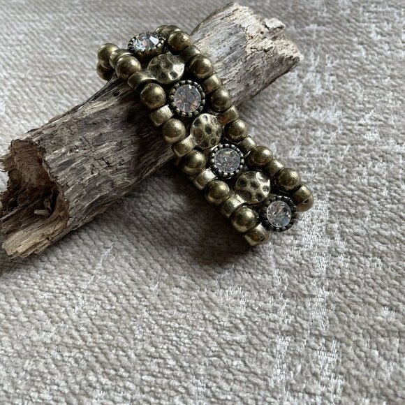 Premier Designs Bracelet Antiqued Matte Gold Tone Crystal Accents Stretch - Picture 2 of 6